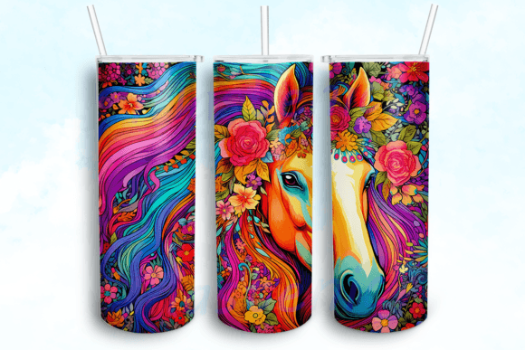 Boho Horse Flowers 20oz Skinny Tumbler