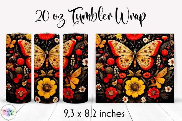 Butterfly with Flowers Folk Tumbler Wrap