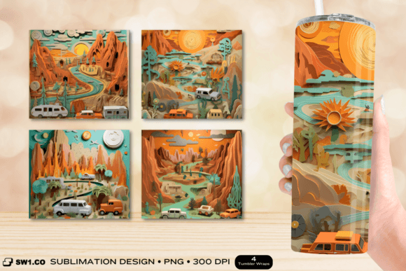 Car Camping Tumbler Wrap PNG