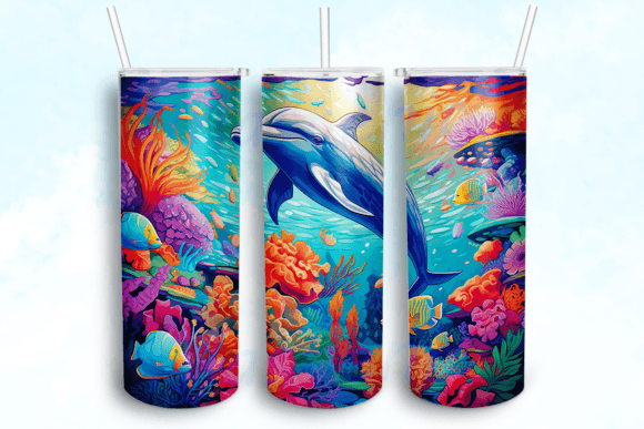 Colorful Dolphins in the Ocean Tumbler