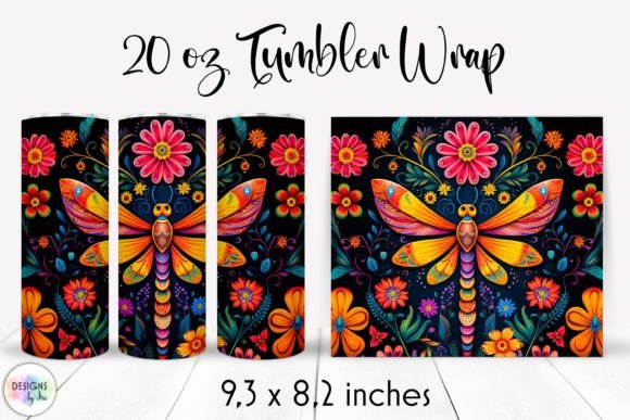 Dragonfly with Flowers Folk Tumbler Wrap
