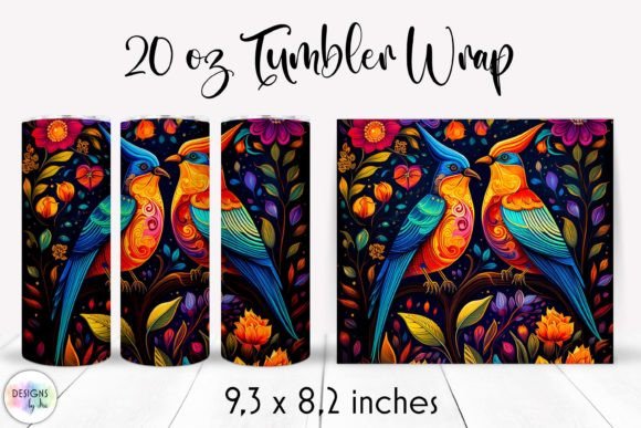 Folk Birds with Flowers Tumbler Wrap