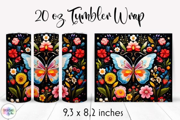 Folk Flowers with Butterfly Tumbler Wrap