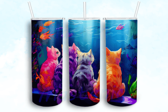 Four Cats Colorful Fish Swimming Tumbler