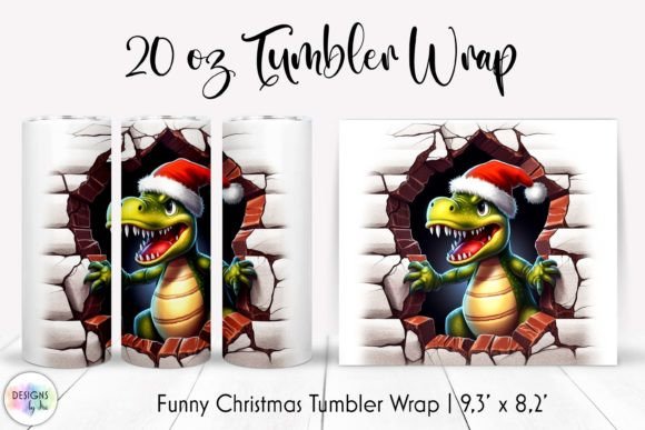 Funny Dinosaur in Santa Hat Tumbler Wrap