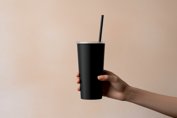 Hand Holding Black Tumbler Mockup