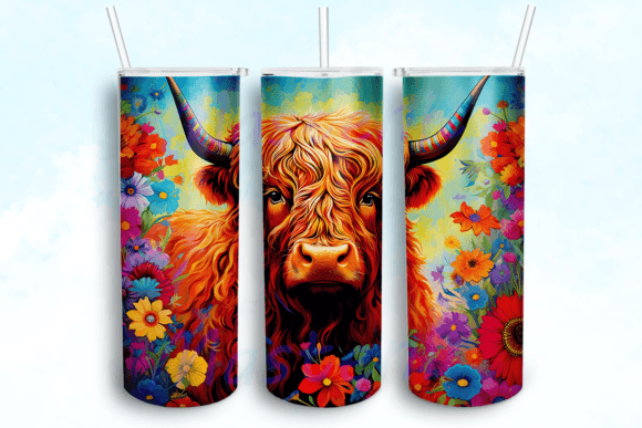 Highland Cow Flowers 20oz Skinny Tumbler