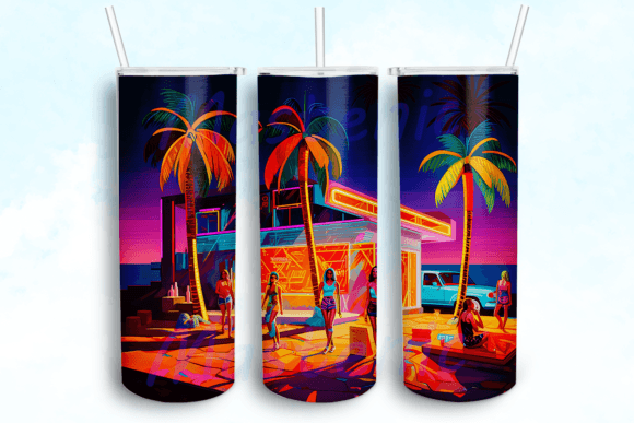 Neon Lit Beach Tumbler Design