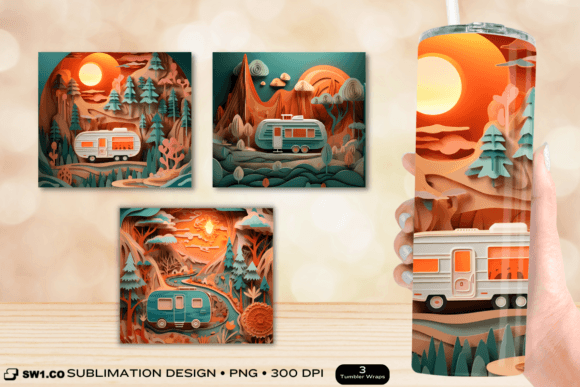 Paper Art Travel Trailer Tumbler Wrap