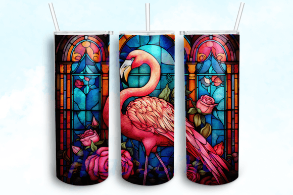 Pink Flamingo with Flowers Tumbler PNG
