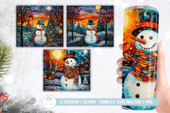 Stained Glass Christmas Snowman Tumbler