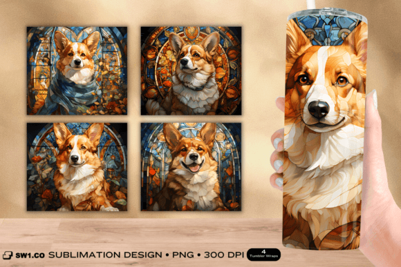 Stained Glass Corgi Tumbler Wrap Designs