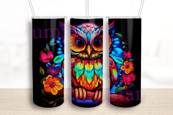 Stained Glass Owl Neon Flower Tumbler