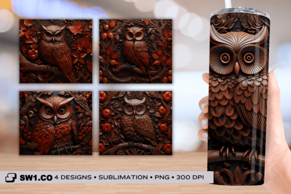 Tooled Leather Owl Tumbler Sublimation