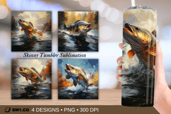 Watercolor Bass Fish Tumbler Sublimation