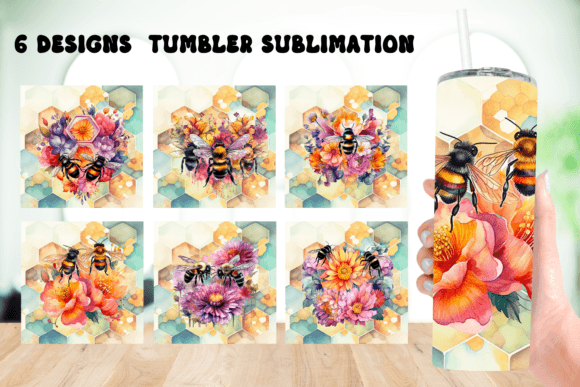 Watercolor BEE Tumbler Wrap Sublimation