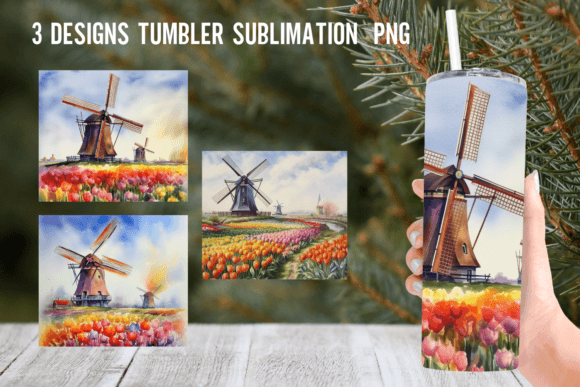Watercolor Windmill-Tulips Tumbler