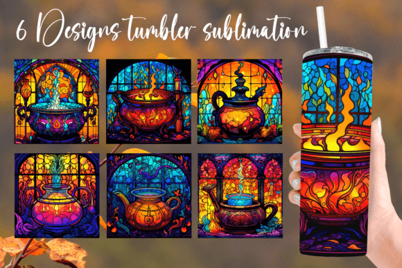 Witch Cauldron Stained Glass Tumbler PNG